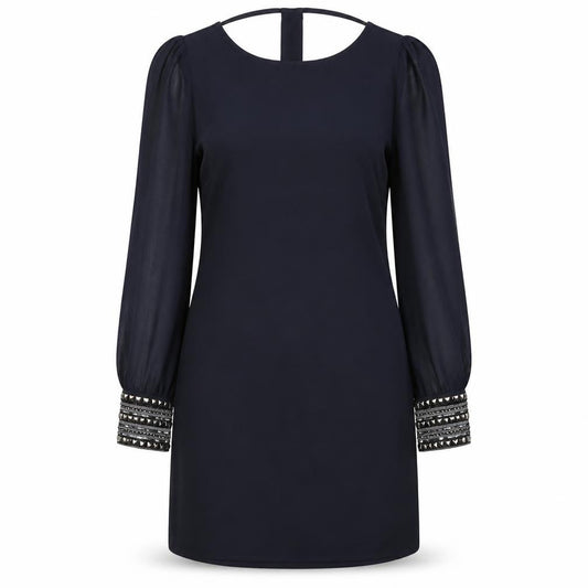 Warehouse Womens Black Polyester A-Line Size 10 Boat Neck Pullover - Beaded Trims