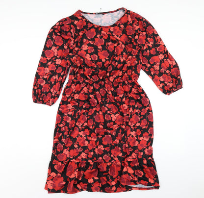 Additional front view of Roman women’s red floral polyester a-line, size UK 10, round neck pullover
