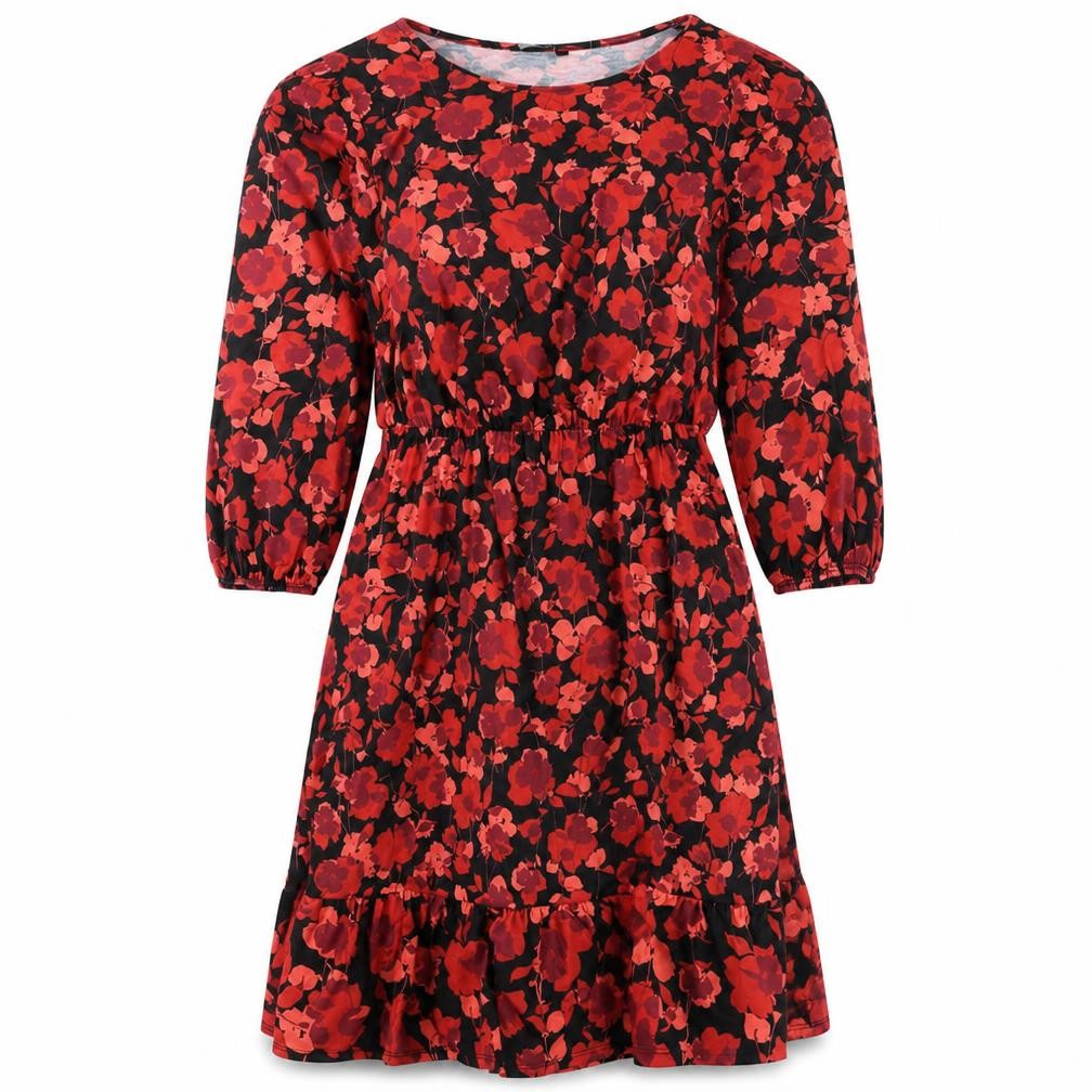 Roman Womens Red Floral Polyester A-Line Size 10 Round Neck Pullover