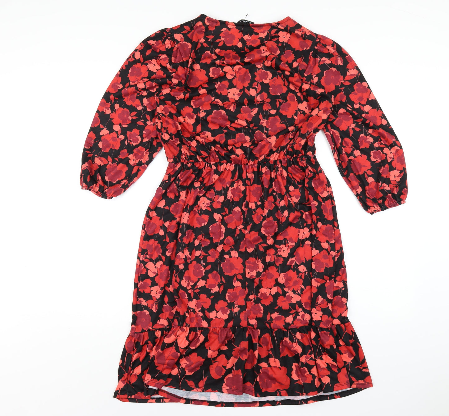 Roman Womens Red Floral Polyester A-Line Size 10 Round Neck Pullover