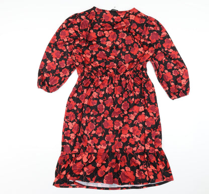 Back view of Roman women’s red floral polyester a-line, size UK 10, round neck pullover