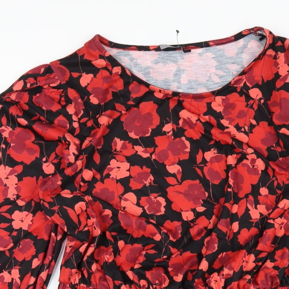 Roman Womens Red Floral Polyester A-Line Size 10 Round Neck Pullover