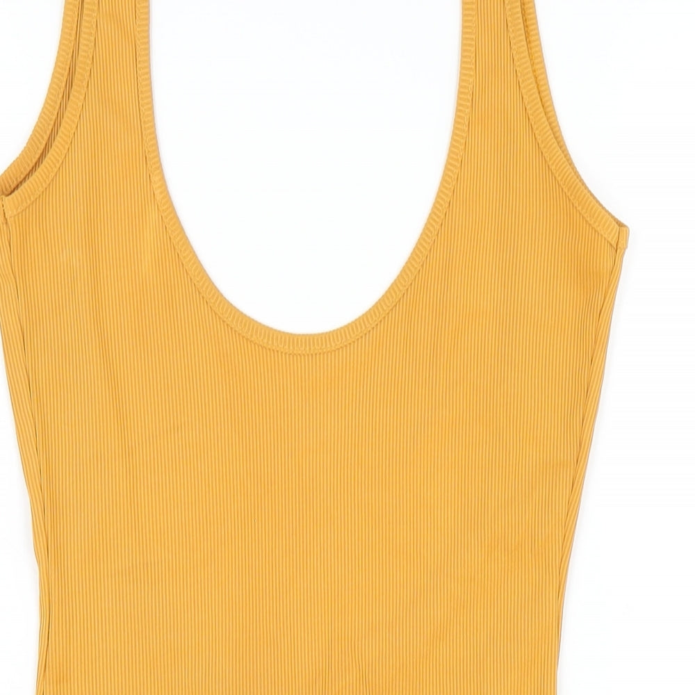 Missguided Womens Yellow Polyester Bodycon Size 8 Scoop Neck Pullover