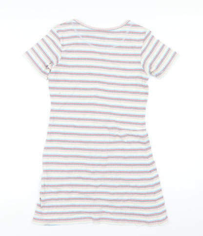 Next Womens Multicoloured Striped Cotton A-Line Size 12 Round Neck Pullover