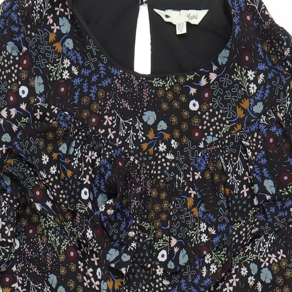 Yumi Womens Multicoloured Geometric Polyester A-Line Size 12 Round Neck Button
