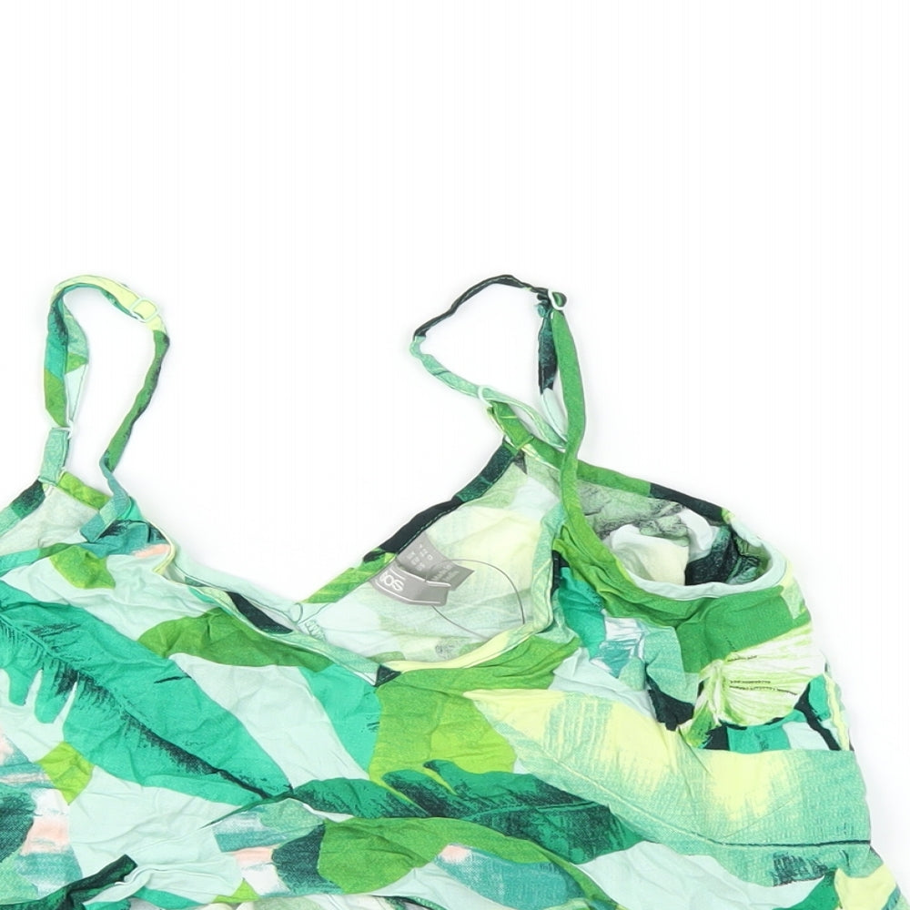 ASOS Womens Green Geometric Viscose Camisole T-Shirt Size 4 V-Neck