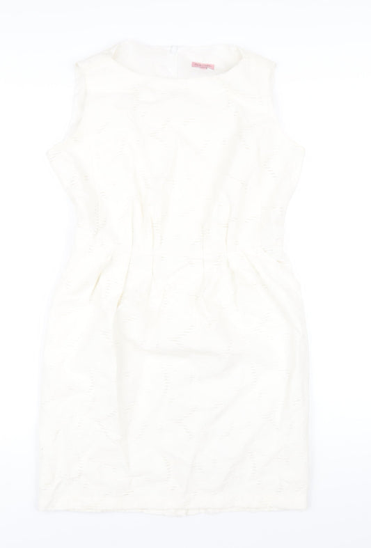 Phase Eight Womens White Cotton Pencil Dress Size 12 Round Neck Zip