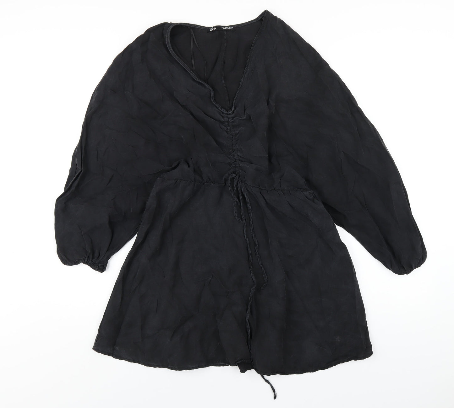 Zara Womens Black Polyester A-Line Size M V-Neck Pullover