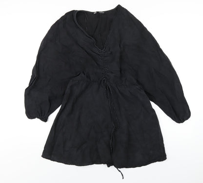 Zara Womens Black Polyester A-Line Size M V-Neck Pullover
