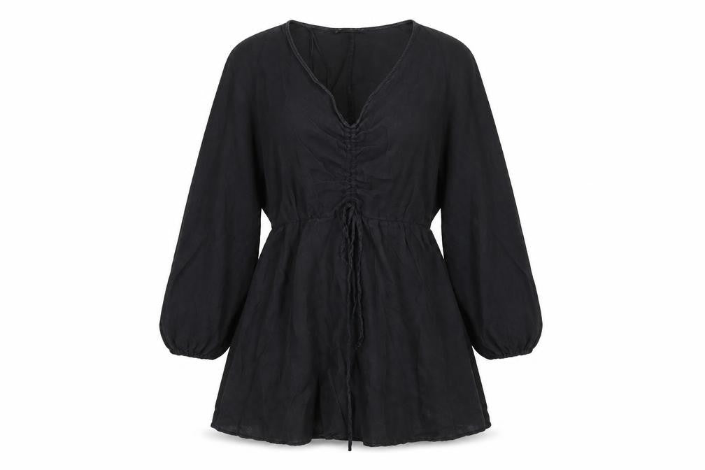 Zara Womens Black Polyester A-Line Size M V-Neck Pullover