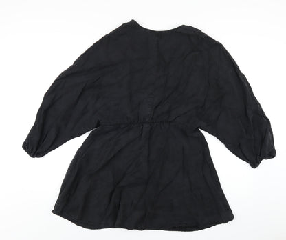 Zara Womens Black Polyester A-Line Size M V-Neck Pullover