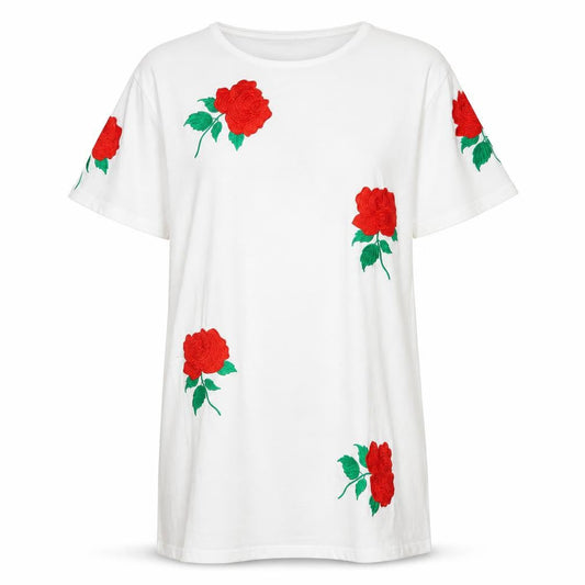 Missguided Womens White Polyester T-Shirt Dress Size 10 Round Neck Pullover - Embraided Flowers