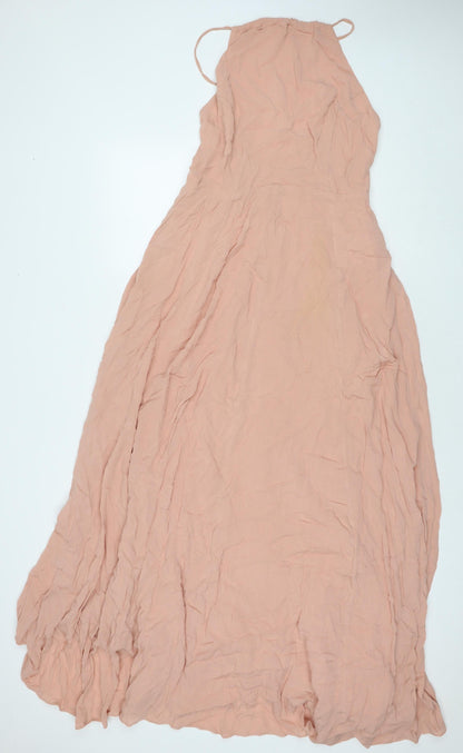 Additional front view of ASOS women’s beige viscose maxi, size UK 12, square neck zip