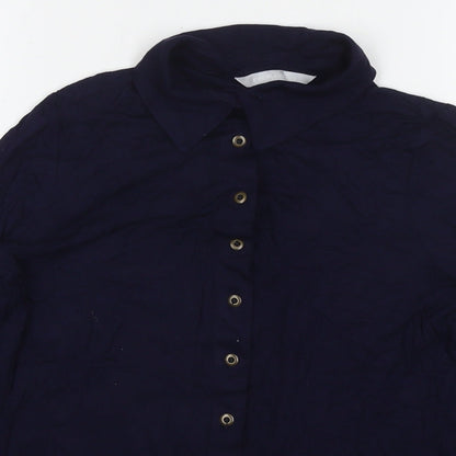 Close-up detail of Red Herring women’s blue viscose basic button-up, size UK 8, collared