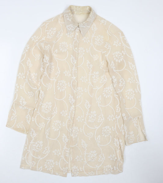 NEXT Womens Beige Floral Polyester Tunic Button-Up Size 14 Roll Neck