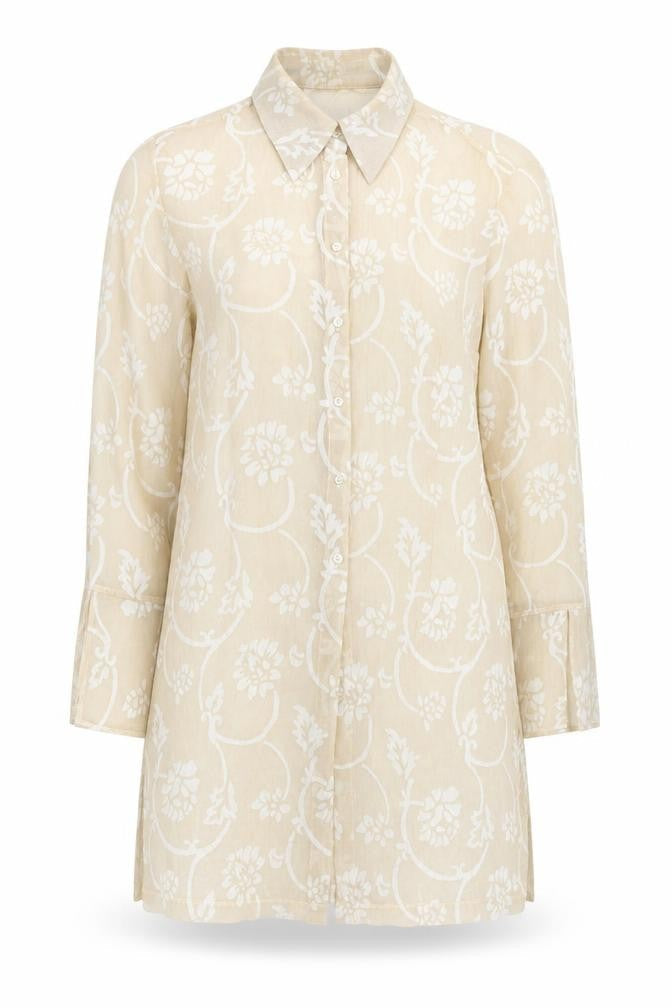 NEXT Womens Beige Floral Polyester Tunic Button-Up Size 14 Roll Neck