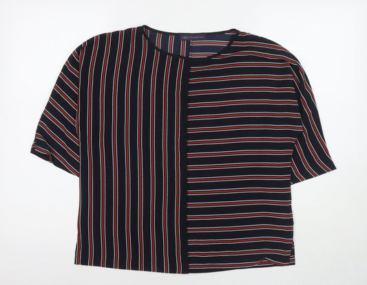 Marks and Spencer Womens Blue Striped Polyester Basic T-Shirt Size 10 Round Neck