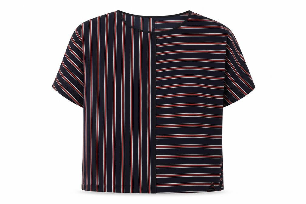 Marks & Spencer Womens Blue Striped Polyester Basic T-Shirt Size 10 Round Neck