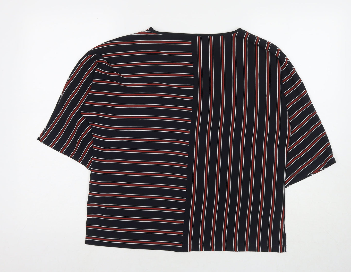 Marks and Spencer Womens Blue Striped Polyester Basic T-Shirt Size 10 Round Neck