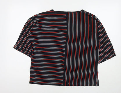 Marks & Spencer Womens Blue Striped Polyester Basic T-Shirt Size 10 Round Neck