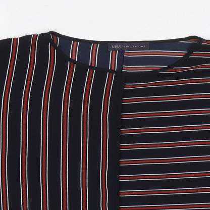 Marks & Spencer Womens Blue Striped Polyester Basic T-Shirt Size 10 Round Neck