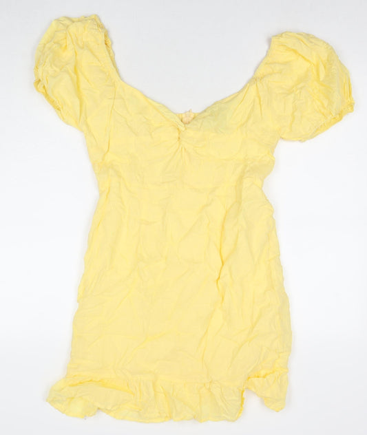 SBetro Womens Yellow Polka Dot Cotton A-Line Size L Boat Neck Zip