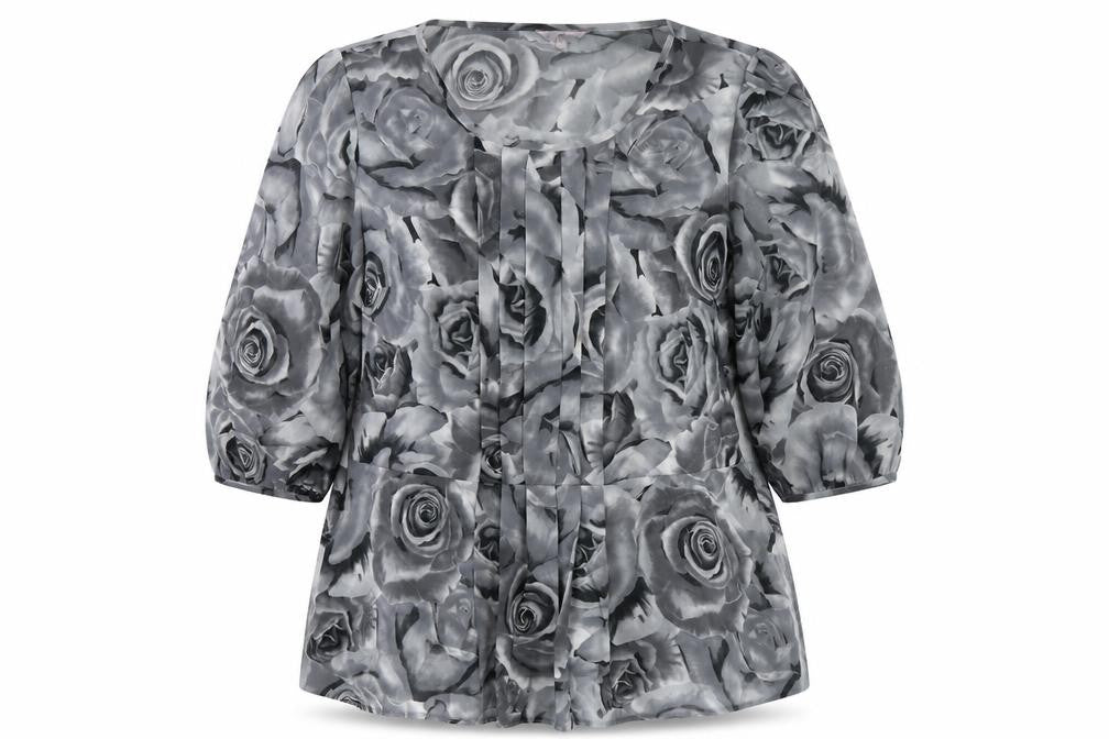 Per Una Womens Grey Floral Polyester Basic Blouse Size 16 Round Neck