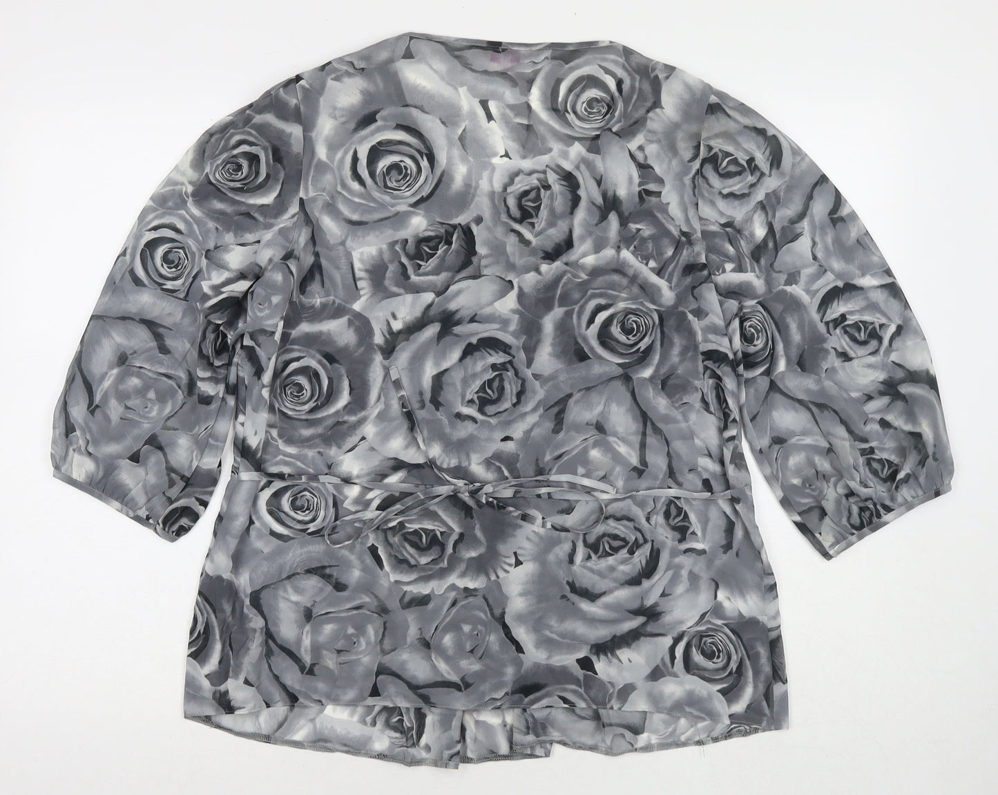 Per Una Womens Grey Floral Polyester Basic Blouse Size 16 Round Neck