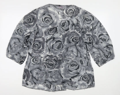 Per Una Womens Grey Floral Polyester Basic Blouse Size 16 Round Neck