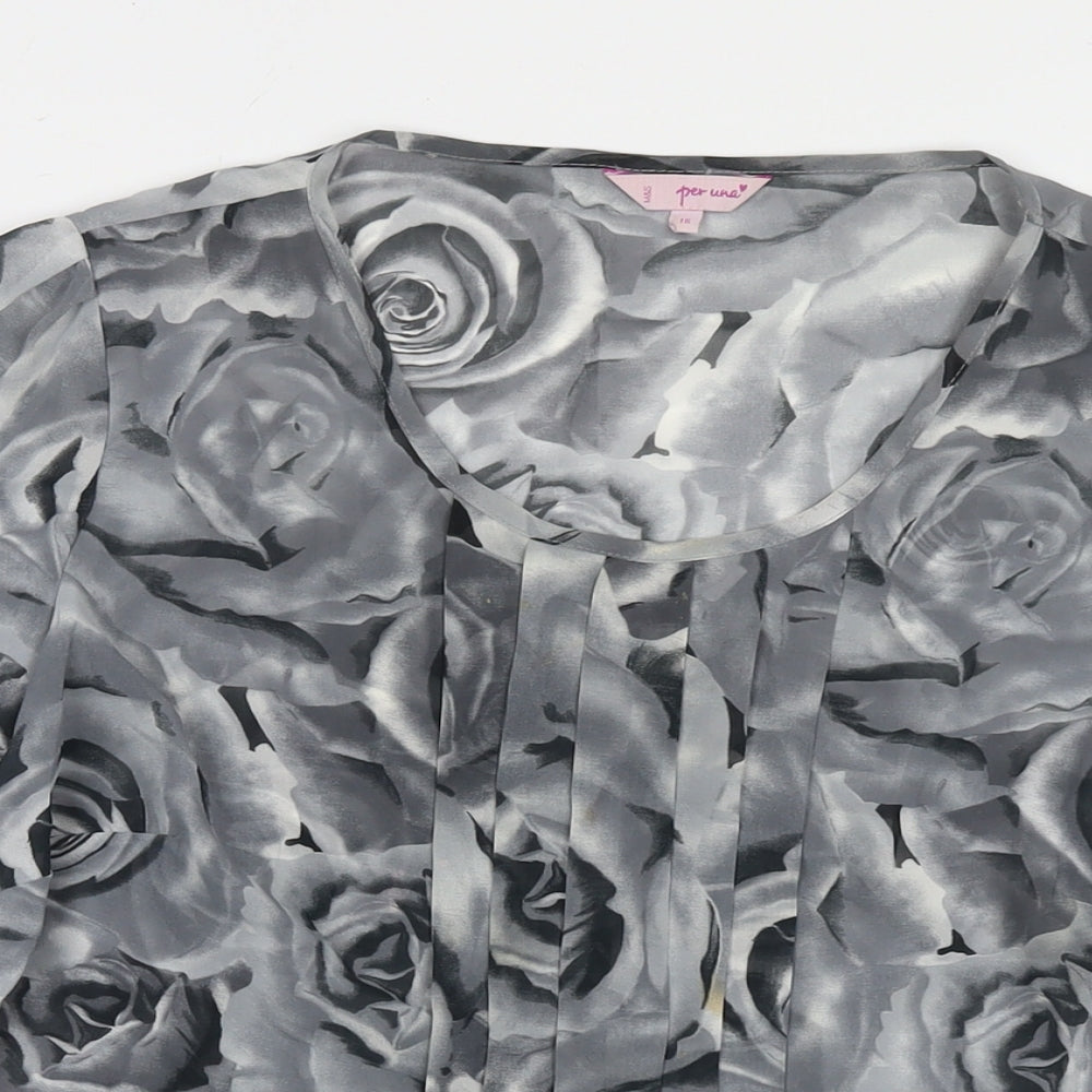 Per Una Womens Grey Floral Polyester Basic Blouse Size 16 Round Neck