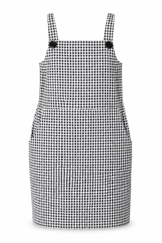 Select Womens Black Check Polyester Tank Dress Size 18 Square Neck Pullover