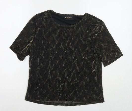 Mosaic Womens Black Nylon Basic T-Shirt Size 14 Round Neck - Glitter Detail