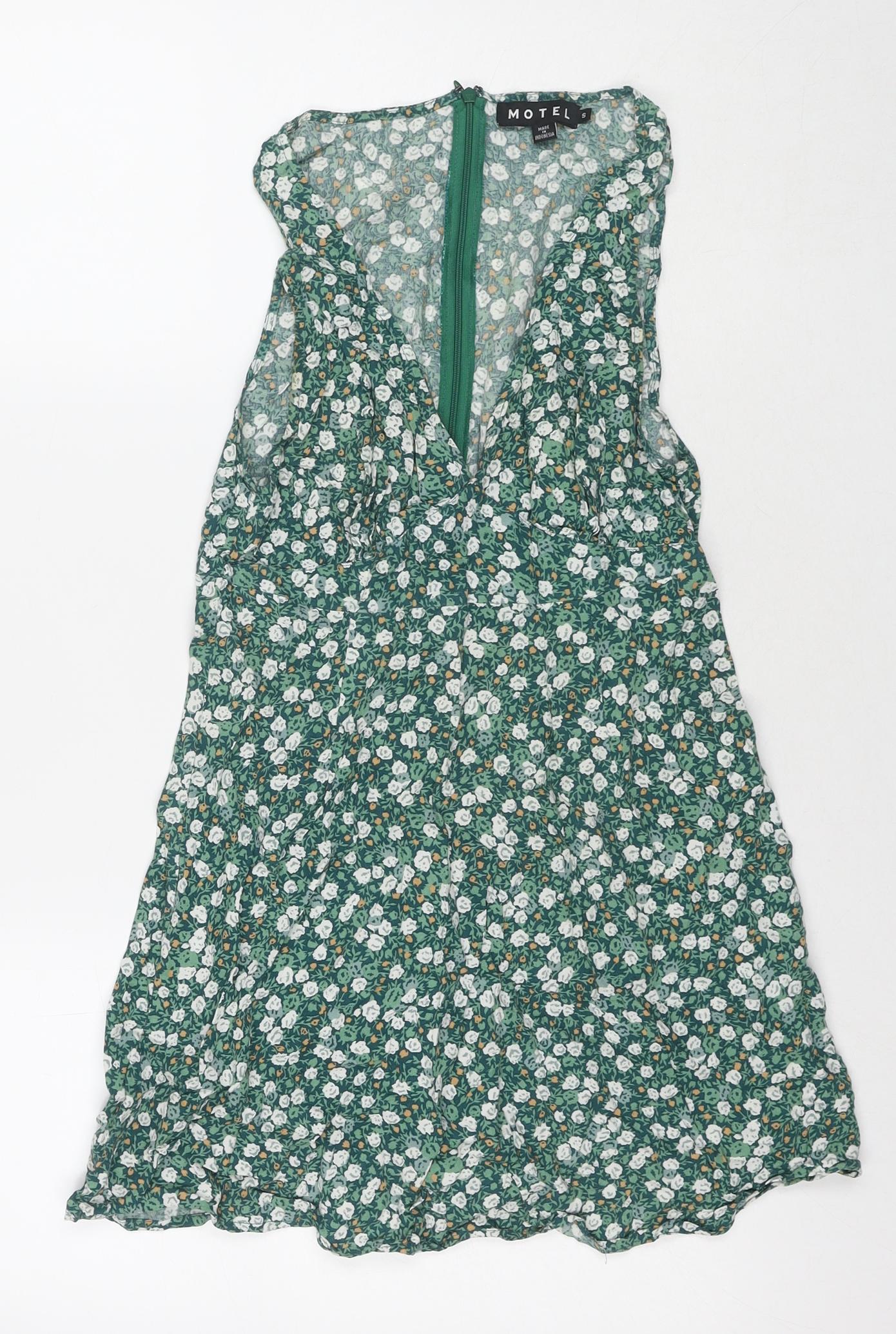 Motel Womens Green Floral Viscose Basic Tank Size S V-Neck