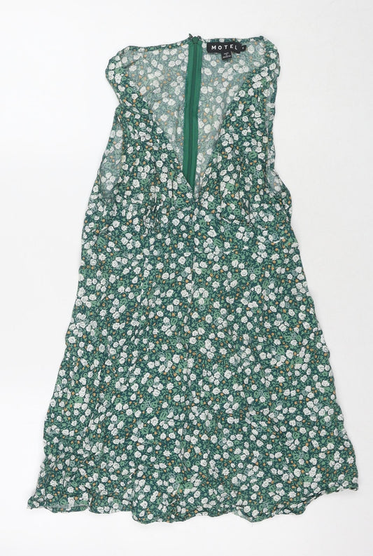 Motel Womens Green Floral Viscose Basic Tank Size S V-Neck