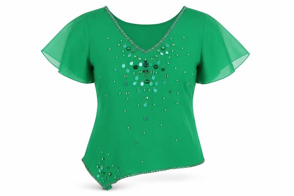 Together Womens Green Polyester Basic Blouse Size 14 V-Neck - Beaded Detail