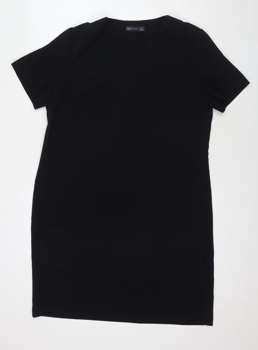 Marks and Spencer Womens Black Polyester A-Line Size 14 V-Neck Pullover