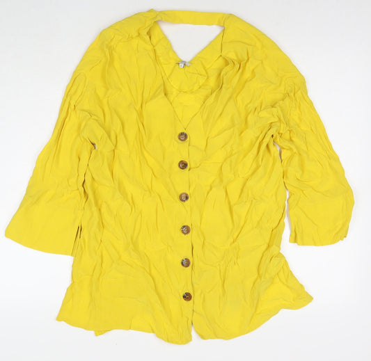 River Island Womens Yellow Viscose Tunic Button-Up Size 10 V-Neck