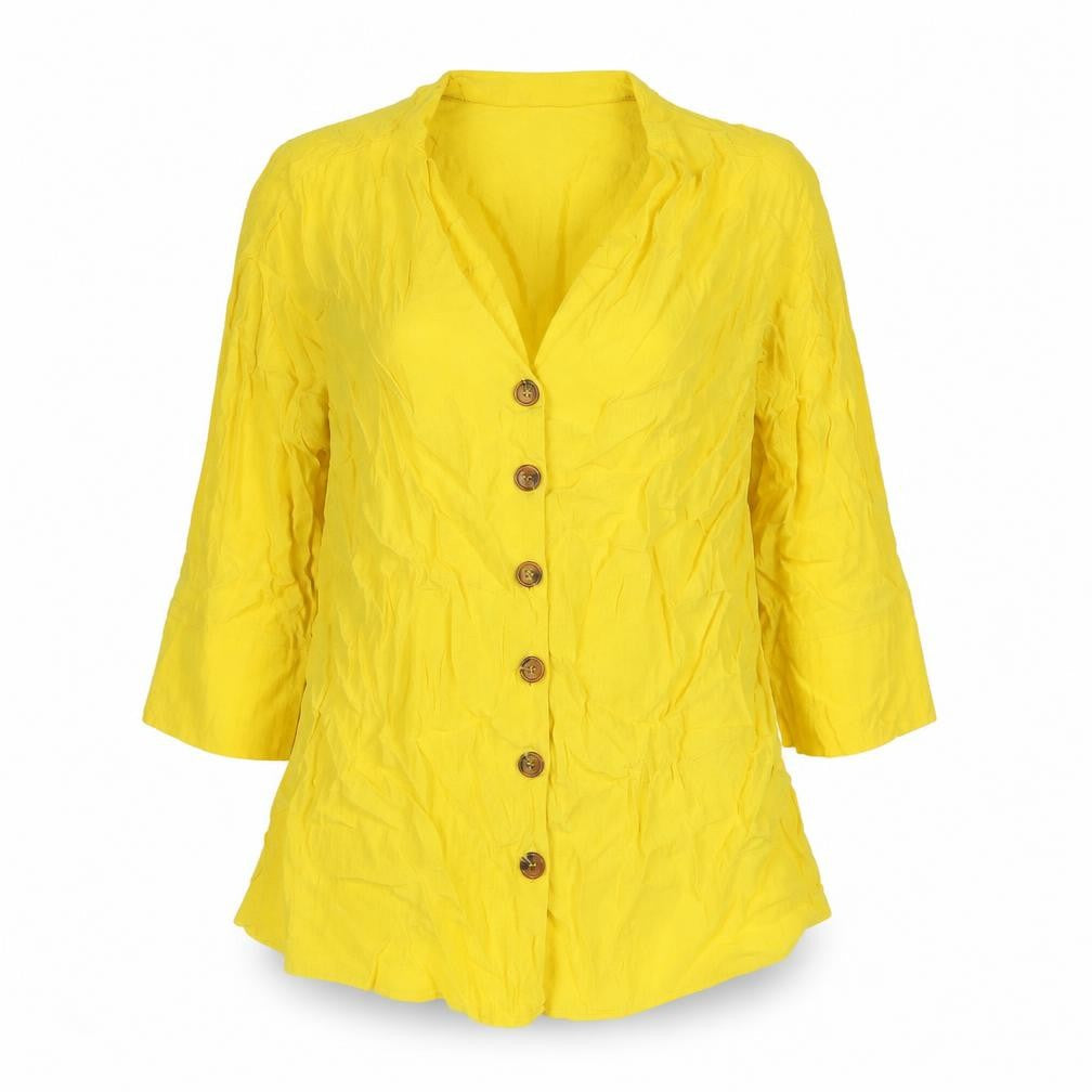 River Island Womens Yellow Viscose Tunic Button-Up Size 10 V-Neck