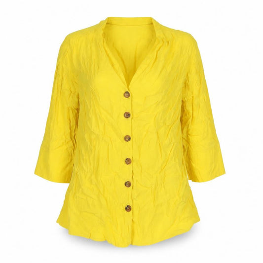 River Island Womens Yellow Viscose Tunic Button-Up Size 10 V-Neck