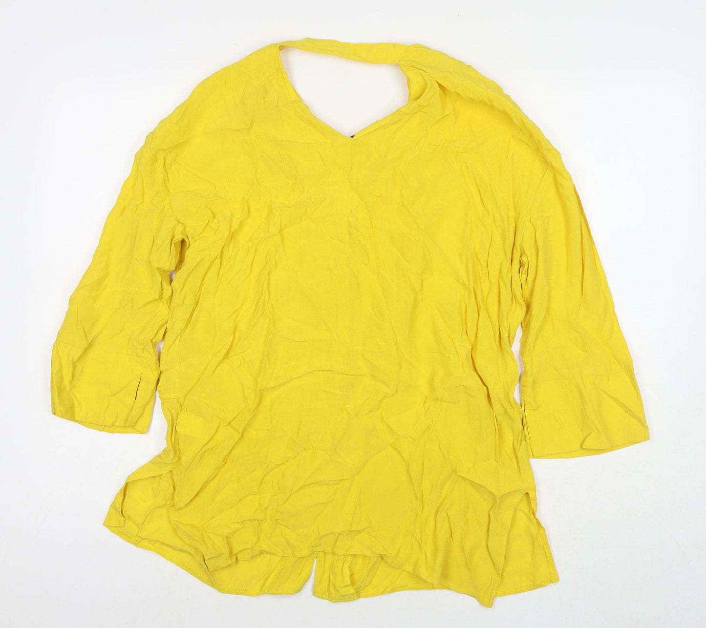River Island Womens Yellow Viscose Tunic Button-Up Size 10 V-Neck