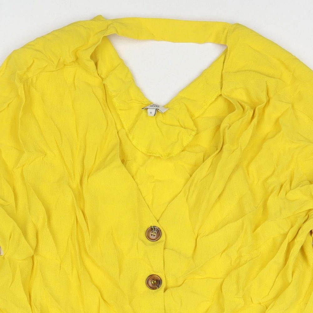 River Island Womens Yellow Viscose Tunic Button-Up Size 10 V-Neck