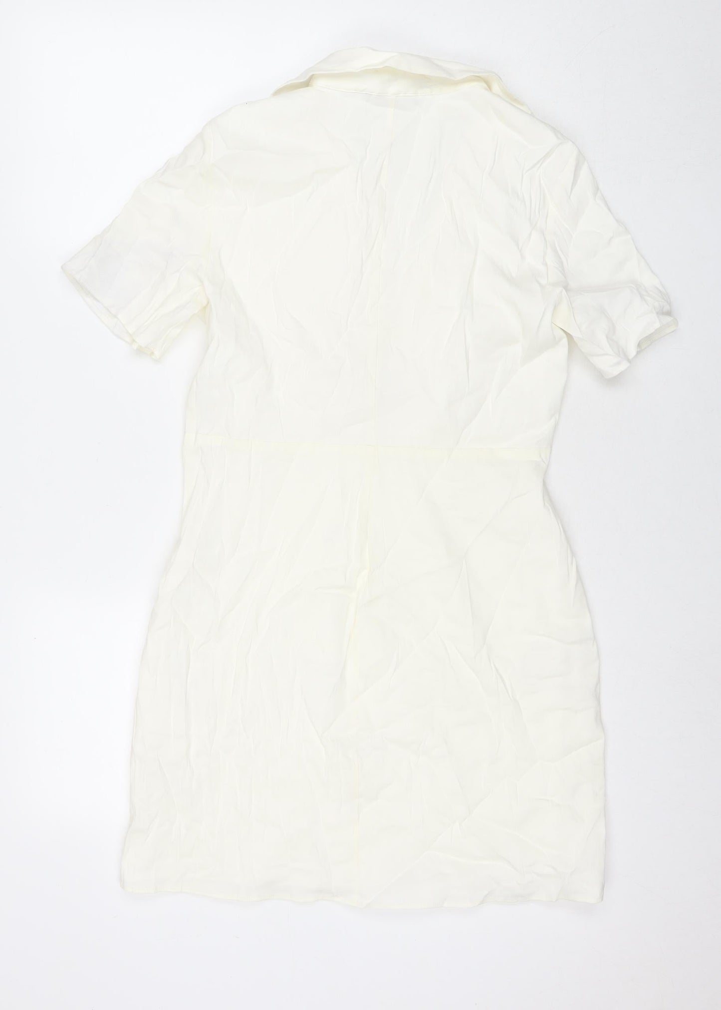 Zara Womens White Viscose T-Shirt Dress Size L Collared Zip