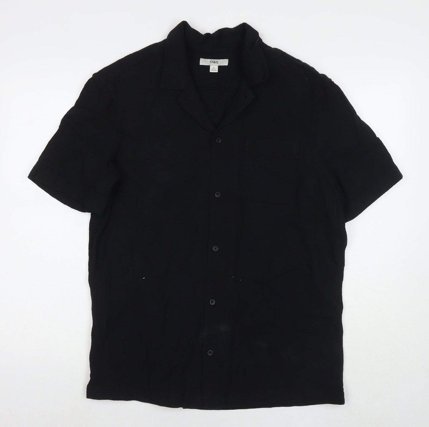 Marks and Spencer Womens Black Cotton Basic Button-Up Size L Collared