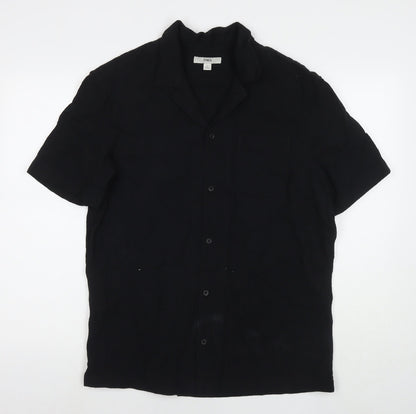 Marks & Spencer Womens Black Cotton Basic Button-Up Size L Collared