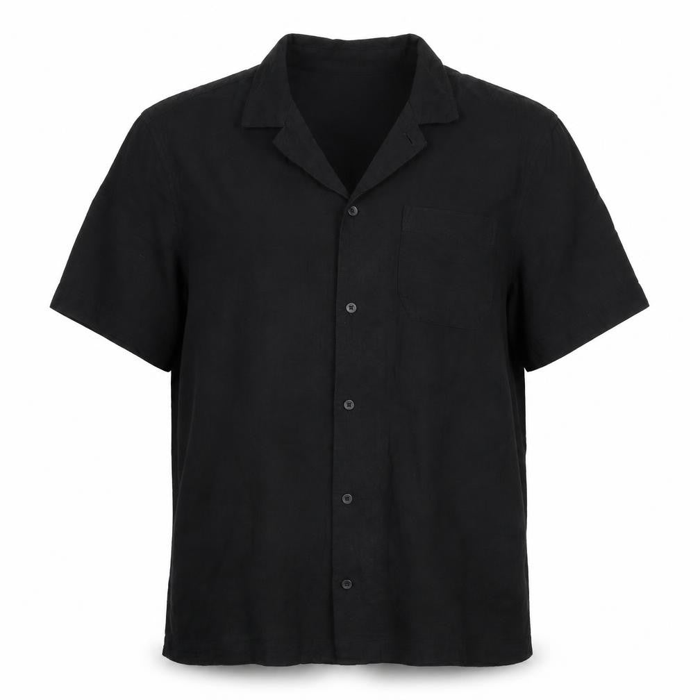 Marks & Spencer Womens Black Cotton Basic Button-Up Size L Collared