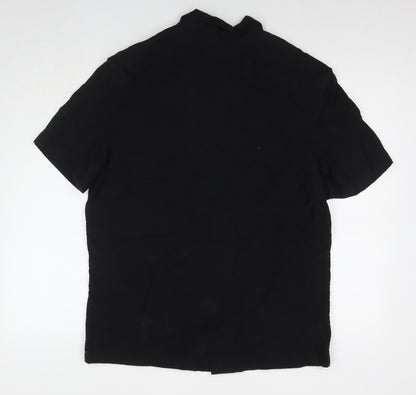 Marks & Spencer Womens Black Cotton Basic Button-Up Size L Collared