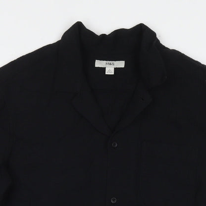 Marks & Spencer Womens Black Cotton Basic Button-Up Size L Collared