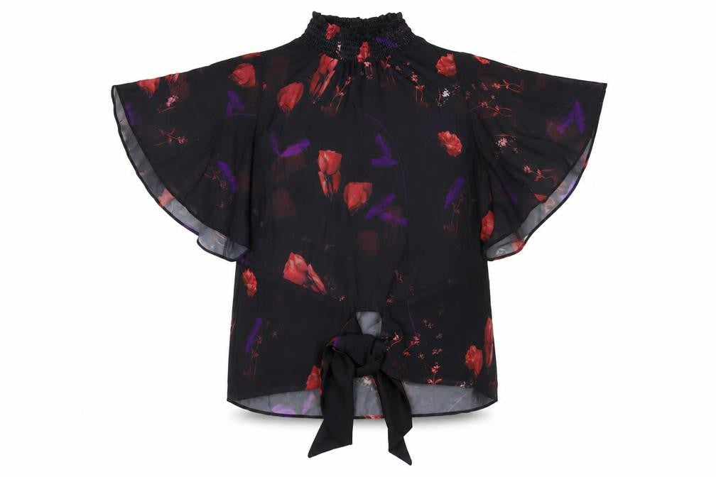 Oasis Womens Black Floral Polyester Basic Blouse Size 12 Round Neck