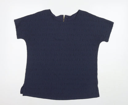 Marks & Spencer Womens Blue Viscose Basic T-Shirt Size 12 Round Neck