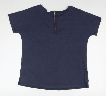 Marks & Spencer Womens Blue Viscose Basic T-Shirt Size 12 Round Neck